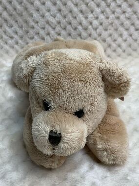 Unbranded Plush Tan Laying Down Bear Stuffed Animal Toy w Brown Bow